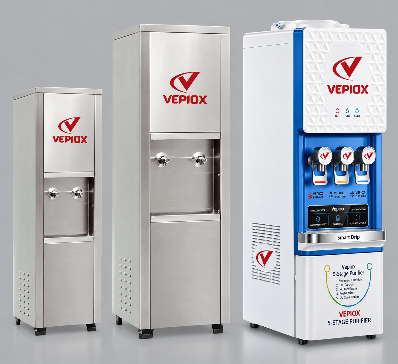 VEPIOX SS and plastic water dispensers